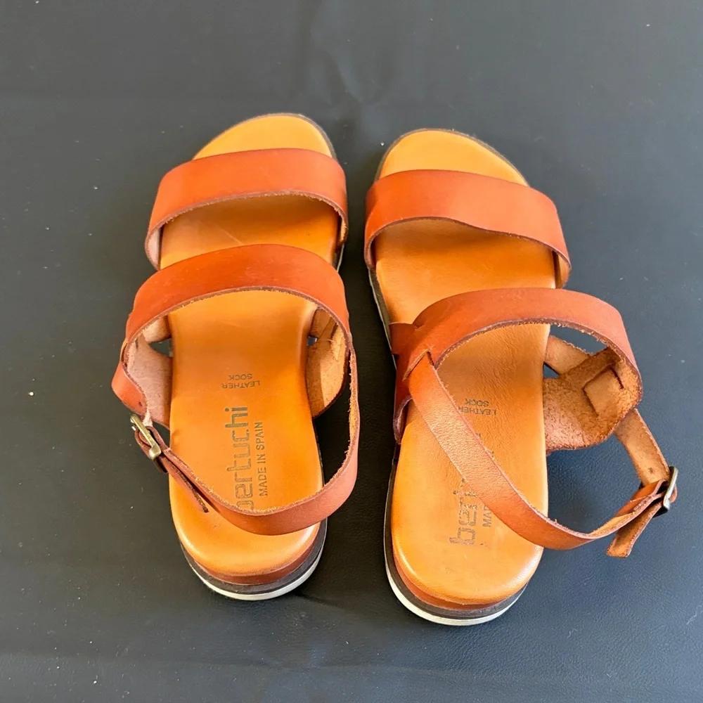Bertuchi Made Spain Cognac Leather Ankle Strap Comfort Sandals EU 38